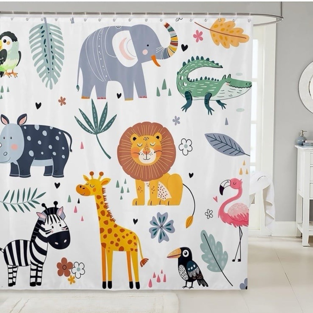 New Kids Zoo Animal Bath Curtain Cute Wild Animals Shower Curtain Cartoon Safari